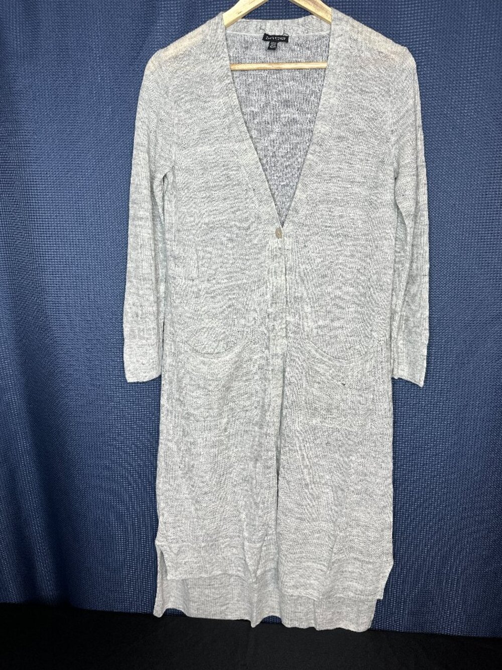 Eileen Fisher Organic Linen Italian Yarn Gray Long Cardigan, SMALL Minimalist